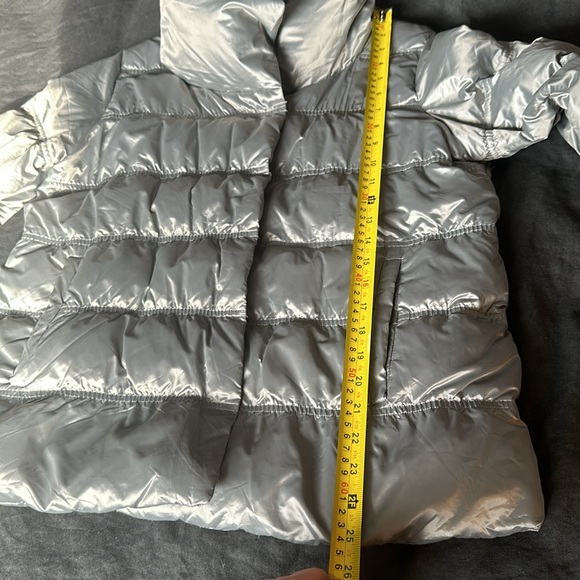 M Eileen Fisher Platinum Funnel Neck Puffer down coat. Silver. Snap buttons. EUC - Picture 8 of 16